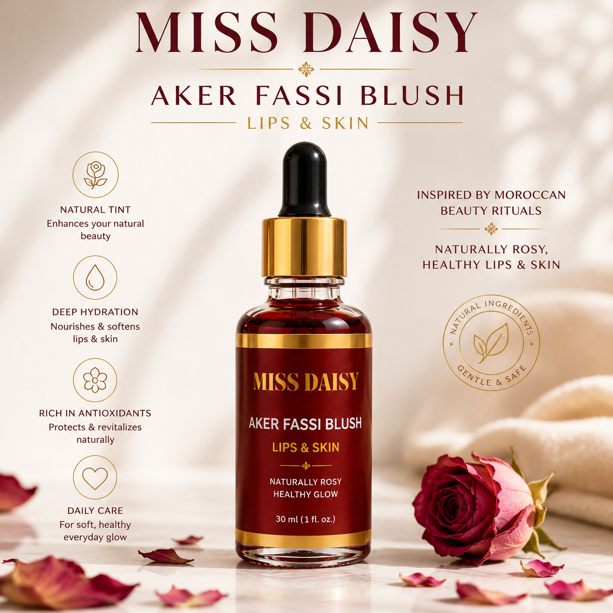 Aker Fassi Blush | Natural Lip & Cheek Tint for Lips & Skin